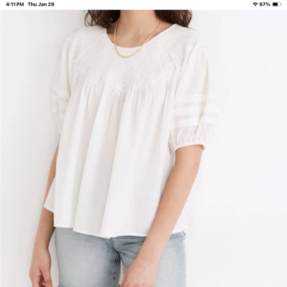 Madewell Tops - Madewell White Blouse with Puff Sleeves Women's Size XXS